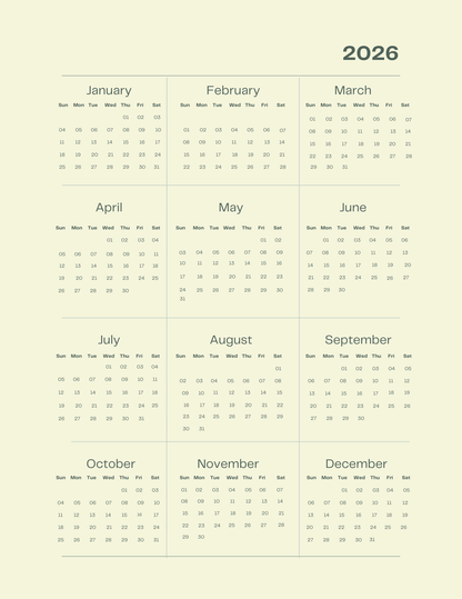 2026 Yearly Planner – Calendar, Monthly Budget & Goal Action Pages