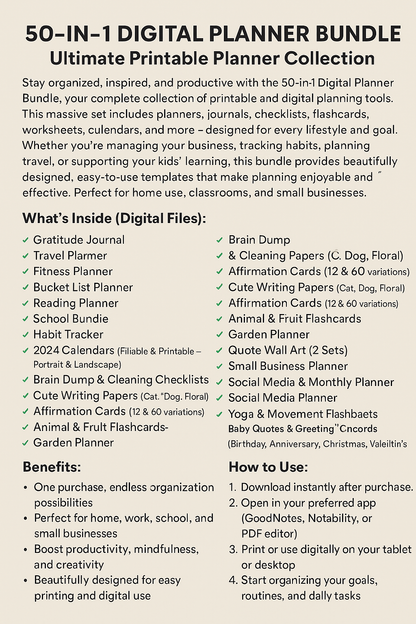 50-in-1 Digital Planner Bundle – Ultimate Printable Planner Collection